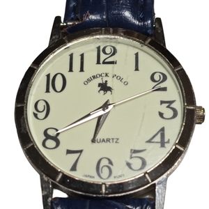 Vintage Osirock Polo Quartz Watch Leather Band Dark Blue